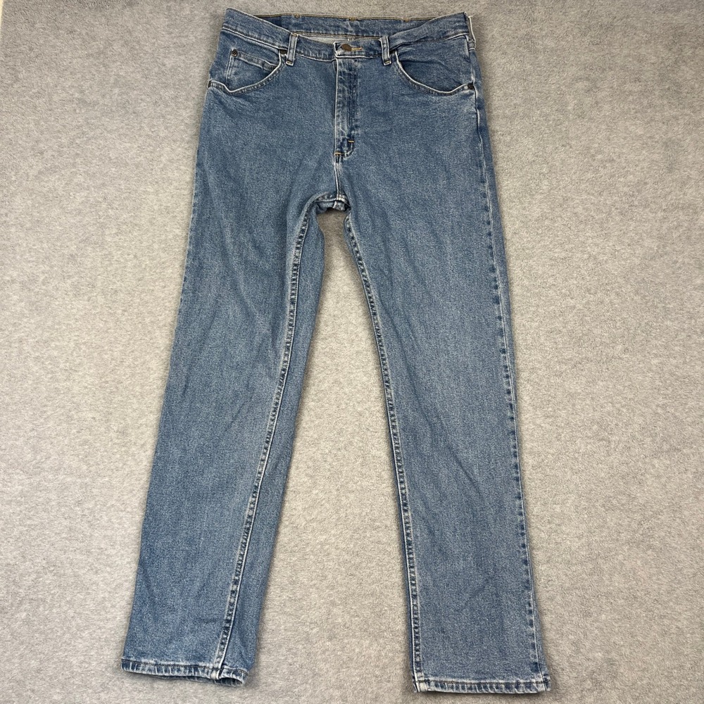 Wrangler Jeans Mens 34x32 Blue 1096FXVDB Regular Straight Leg Zip Fly